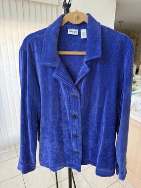 Chico's Deep Blue Velour Button-Down Shirt Jacket